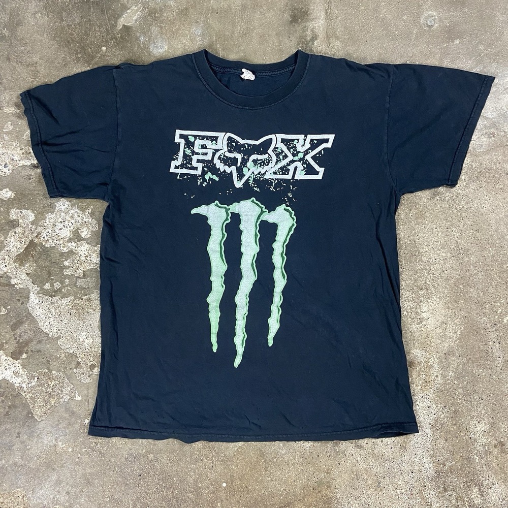 Vintage Y2K Fox Racing T-shirt Size Large Black Monster Graphic Short Sleeve